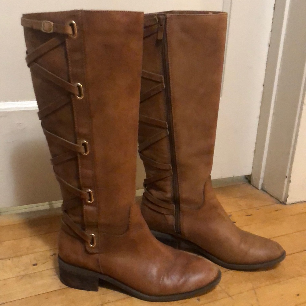 BCBG Chestnut Brown Boots with Back Lace Detail